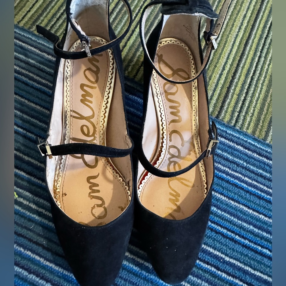 Sam Edelman 5 1/2 Black Lulie Pumps Leather 5.5 Strappy Low Heel Mary Jane